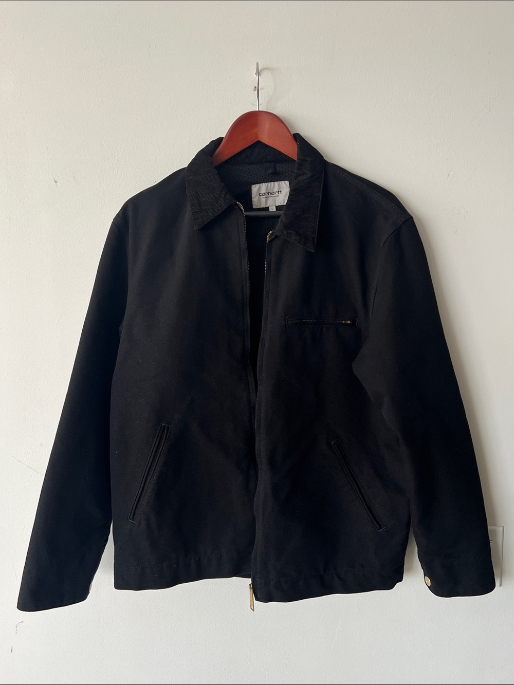 Carhartt Black Canvas Bomber Jacket with Corduroy Collar size L